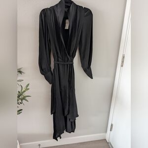Banana Republic Black Plunge Neck Bishop Sleeve Wrap Dress